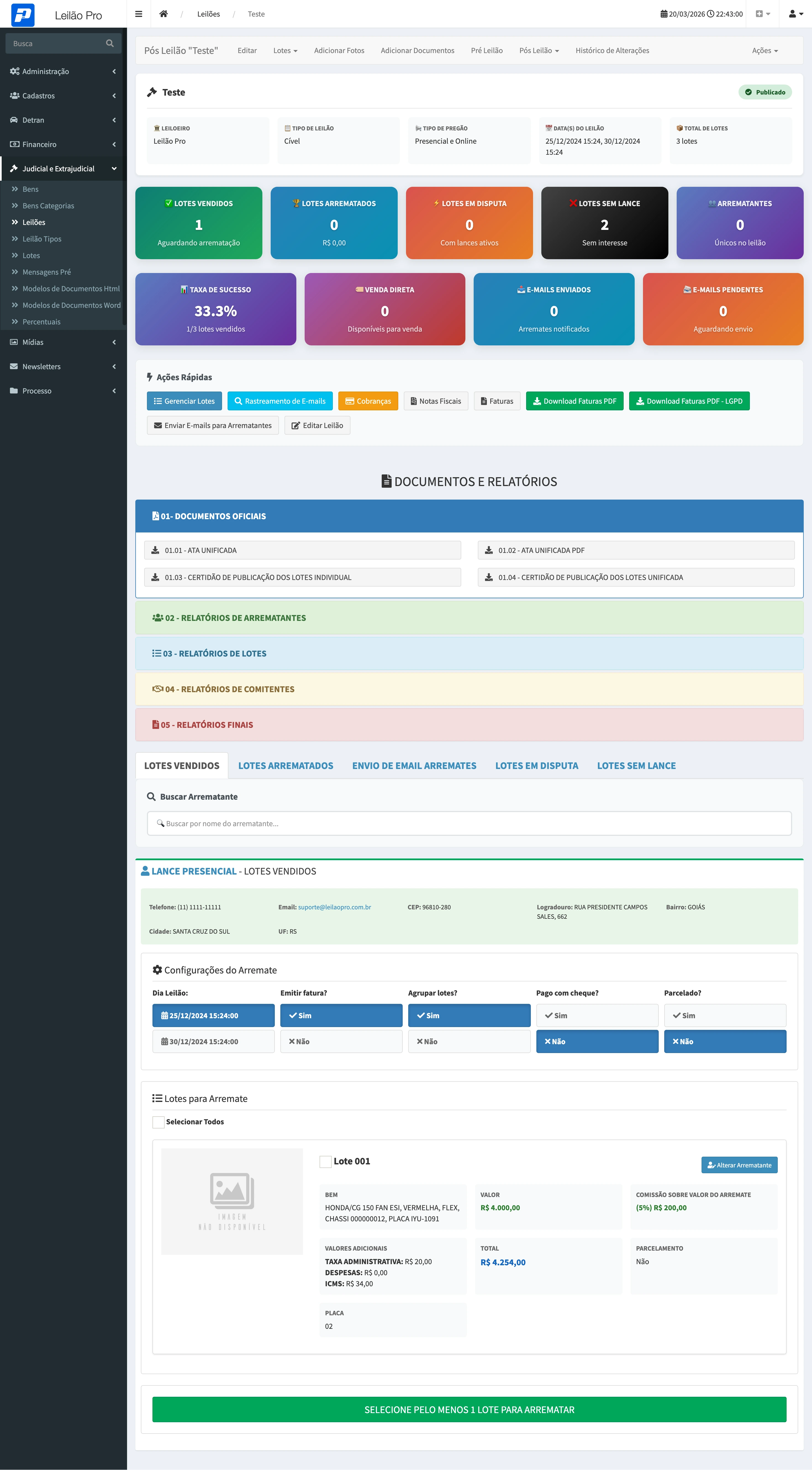 Documentos Pós-Leilão do Administrador do Leilão PRO